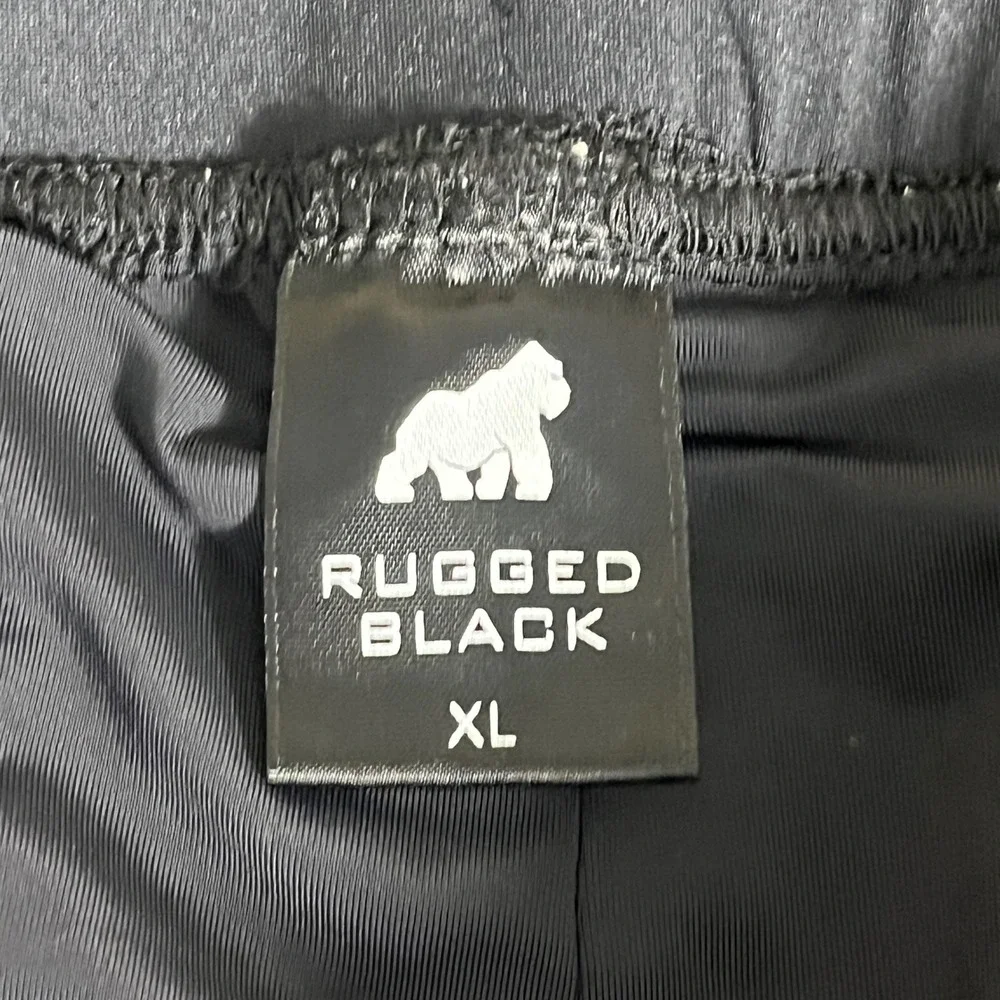 Rugged Black Mens XL Athletic Training Shorts Tan Lined Zipper Pockets Stretch